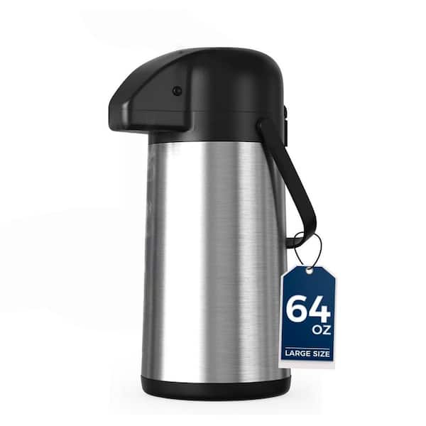 64 oz. Stainless Steel Insulated Airpot Coffee Dispenser with Pump and Rotatable Base for Hot and Cold Beverages