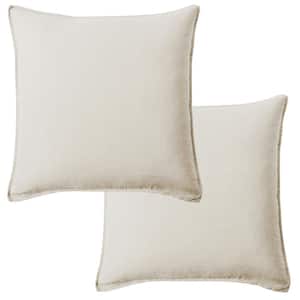 Washed Linen Natural 20 in. x 20 in. Throw Pillow Cover Set of 2