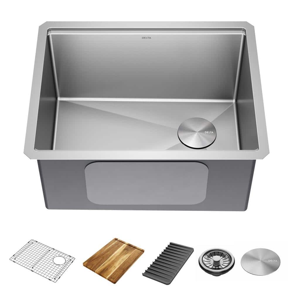 Delta Lorelai 16-Gauge Stainless Steel 24 in. Single Bowl Undermount  Workstation Utility Kitchen Sink with Accessories 95B9132-24SL-SS The  Home Depot
