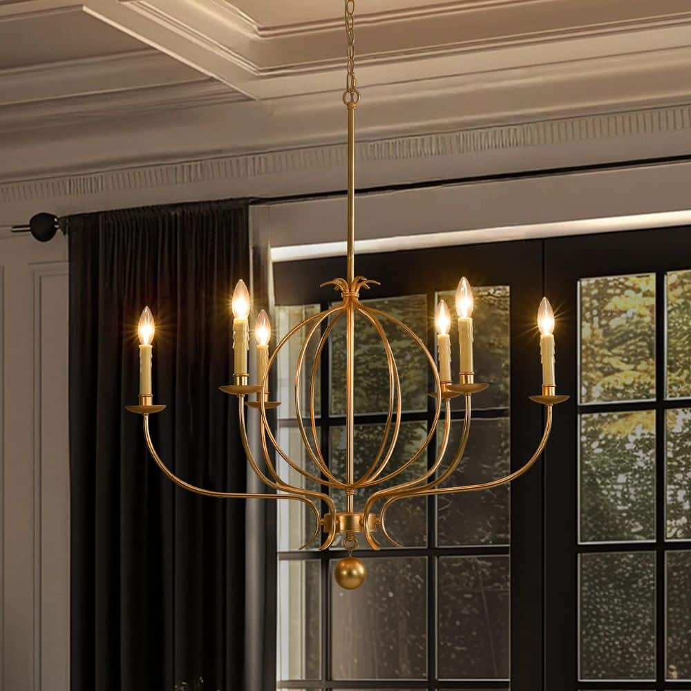 Shoshoni 6-Light Mid-Century Modern Antique Gold Leaf Finish Linear Sputnik Chandelier for Living/Dining Room price history on PriceWatchPro