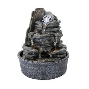9.8 in. Resin 4-Tier Indoor Tabletop Fountain Cascading Fountain with LED Light and Crystal Ball