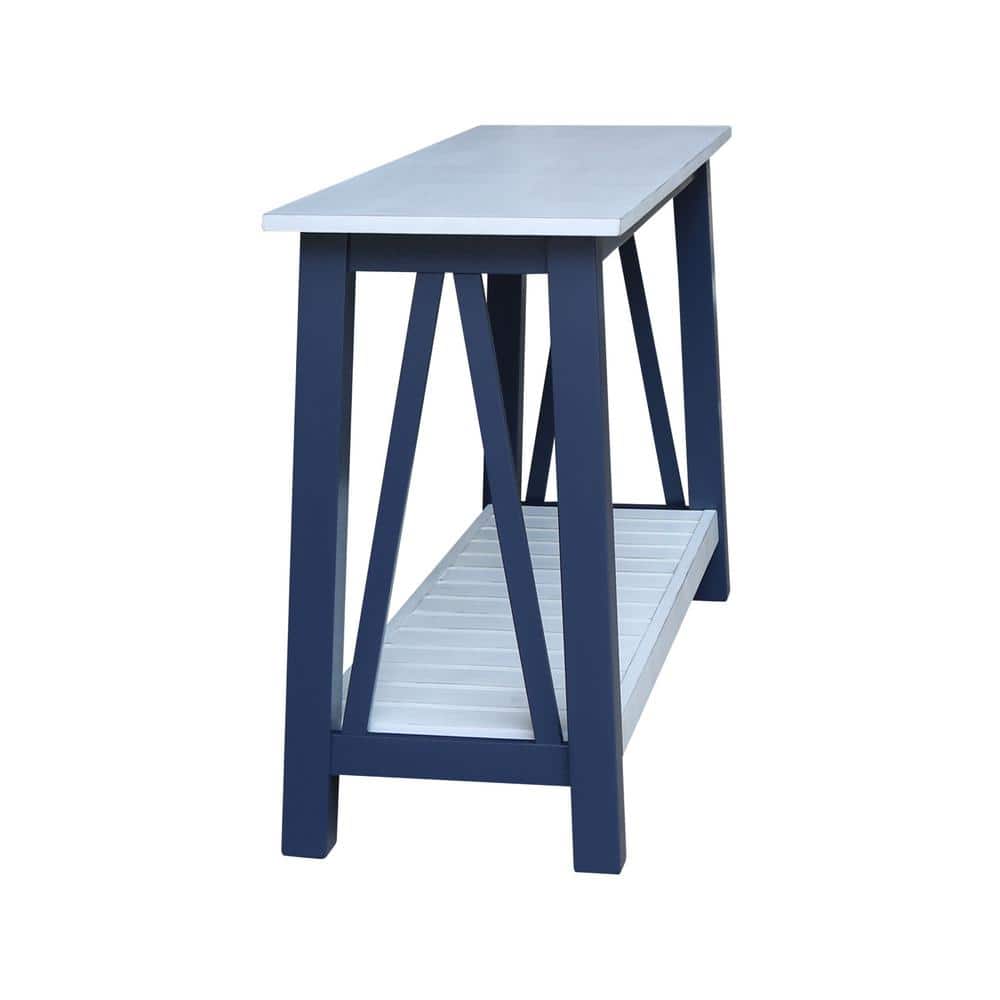 Surrey 65'' Blue & Antiqued Chalk Solid Parawood Console Table with Storage