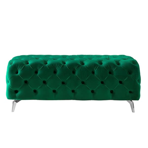 Z-joyee Green Upholstered Velvet Button-Tufted Ottoman Bench 51.18 in. W x 18.89 in. H x 19.68 in. D