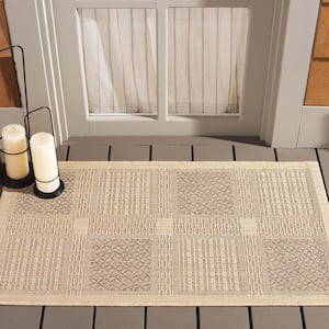 Courtyard Natural/Brown Doormat 2 ft. x 4 ft. Border Indoor/Outdoor Patio Area Rug