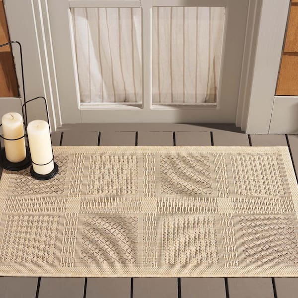 Courtyard Natural/Brown Doormat 2 ft. x 4 ft. Border Indoor/Outdoor Patio Area Rug
