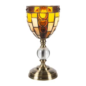 13 in. Tall Vienne Tiffany Handmade Genuine Stained Glass Shade Antique Brass Finish Accent Lamp
