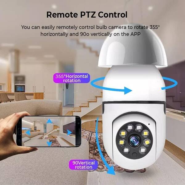 Lukyamzn Wireless Indoor Plug-in WiFi Security Camera with Color Night Vision 2-Way Audio 2.45-5G 4MP Camera E27 Socket, White