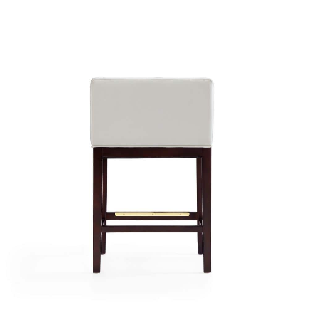 Ivory Faux Leather Walnut Wood Counter Stool with Gold Detailing