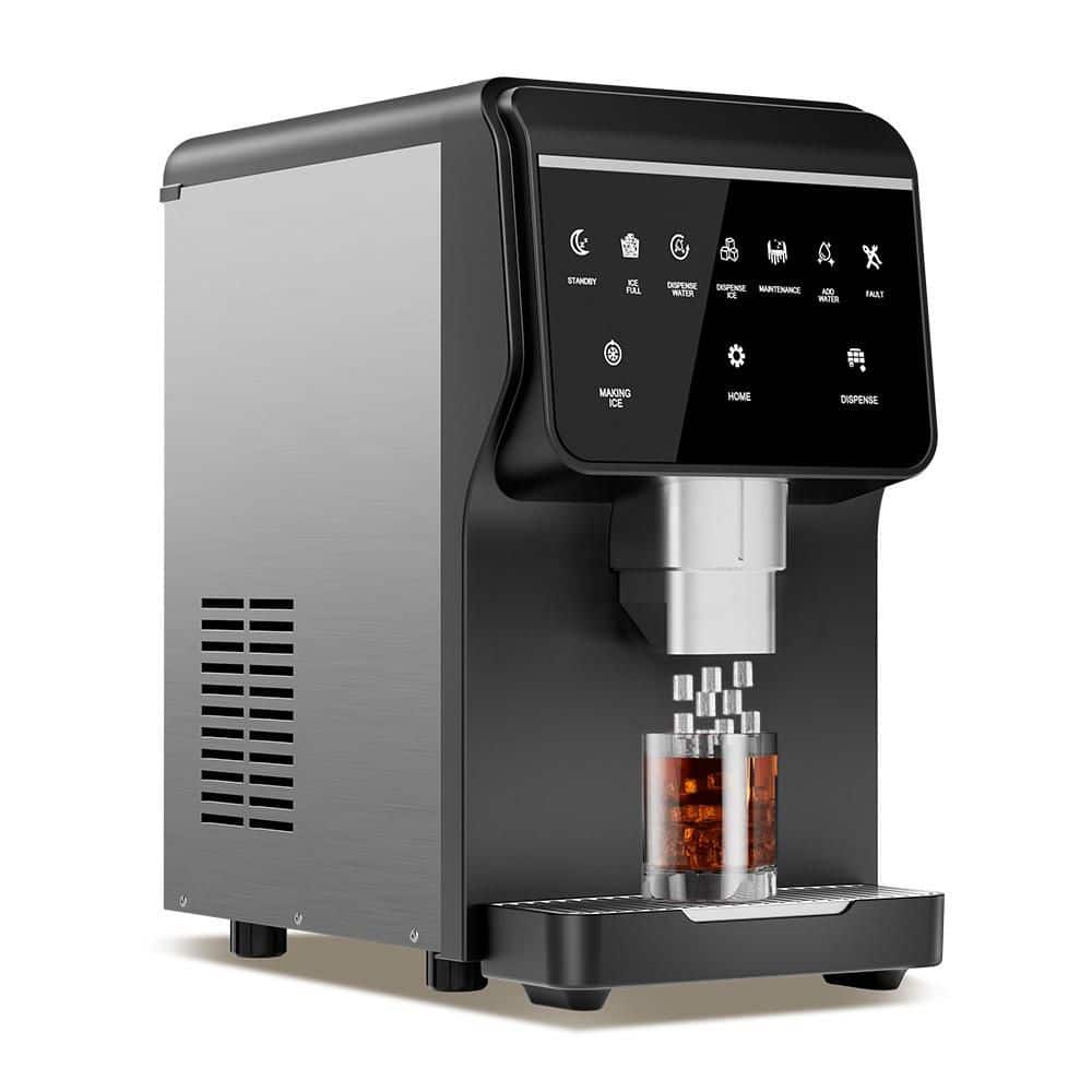 12.2 in. 66 lbs. Freestanding Commercial Chewing Nugget Ice Maker Machine in Black Stainless Steel w/ Ice and Water Code