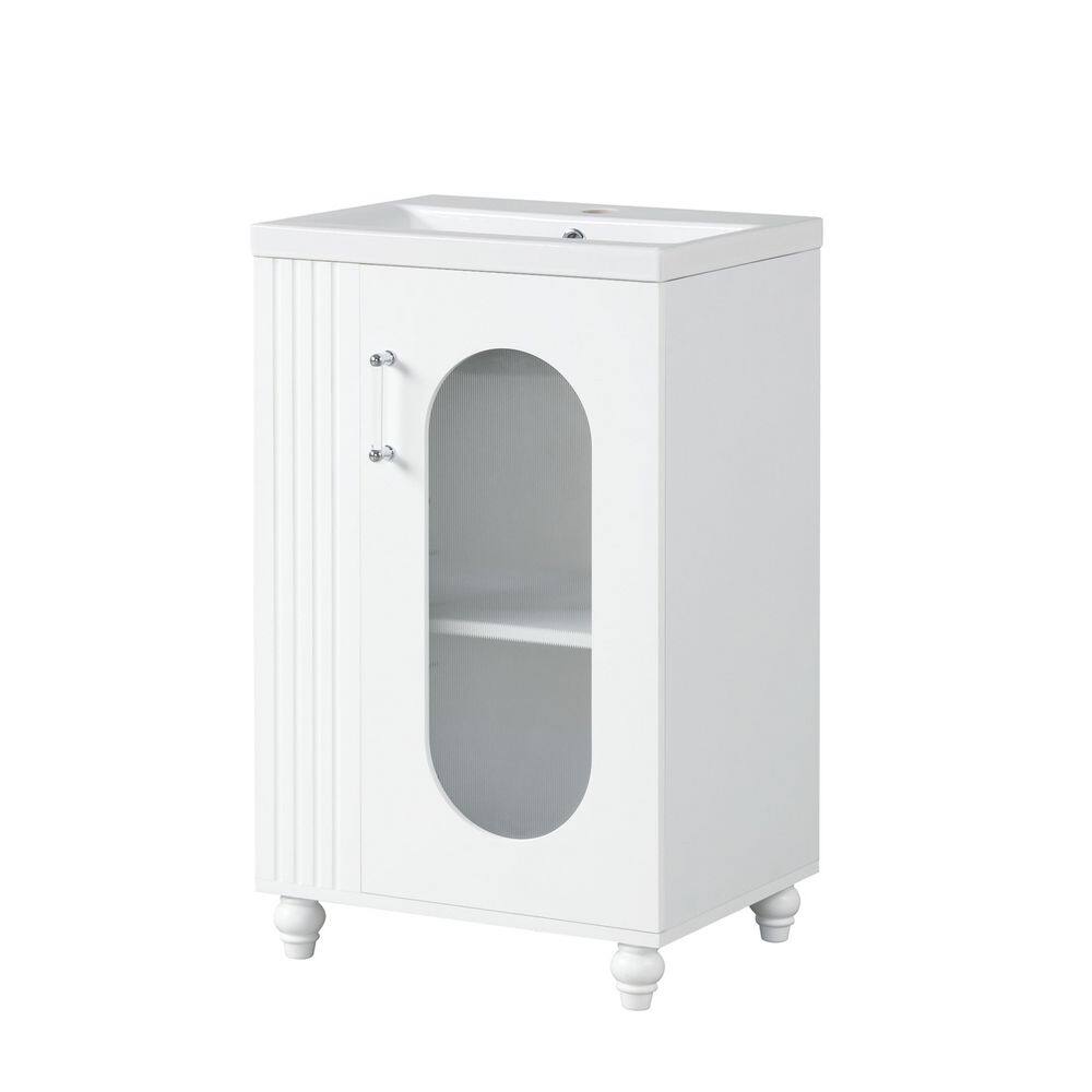 20 in. Single Sink Freestanding Vanity White Bath Vanity with White Ceramic