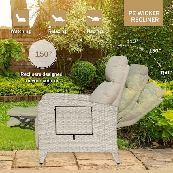 Gray Wicker Outdoor Chaise Lounge Chair Patio Recliner with