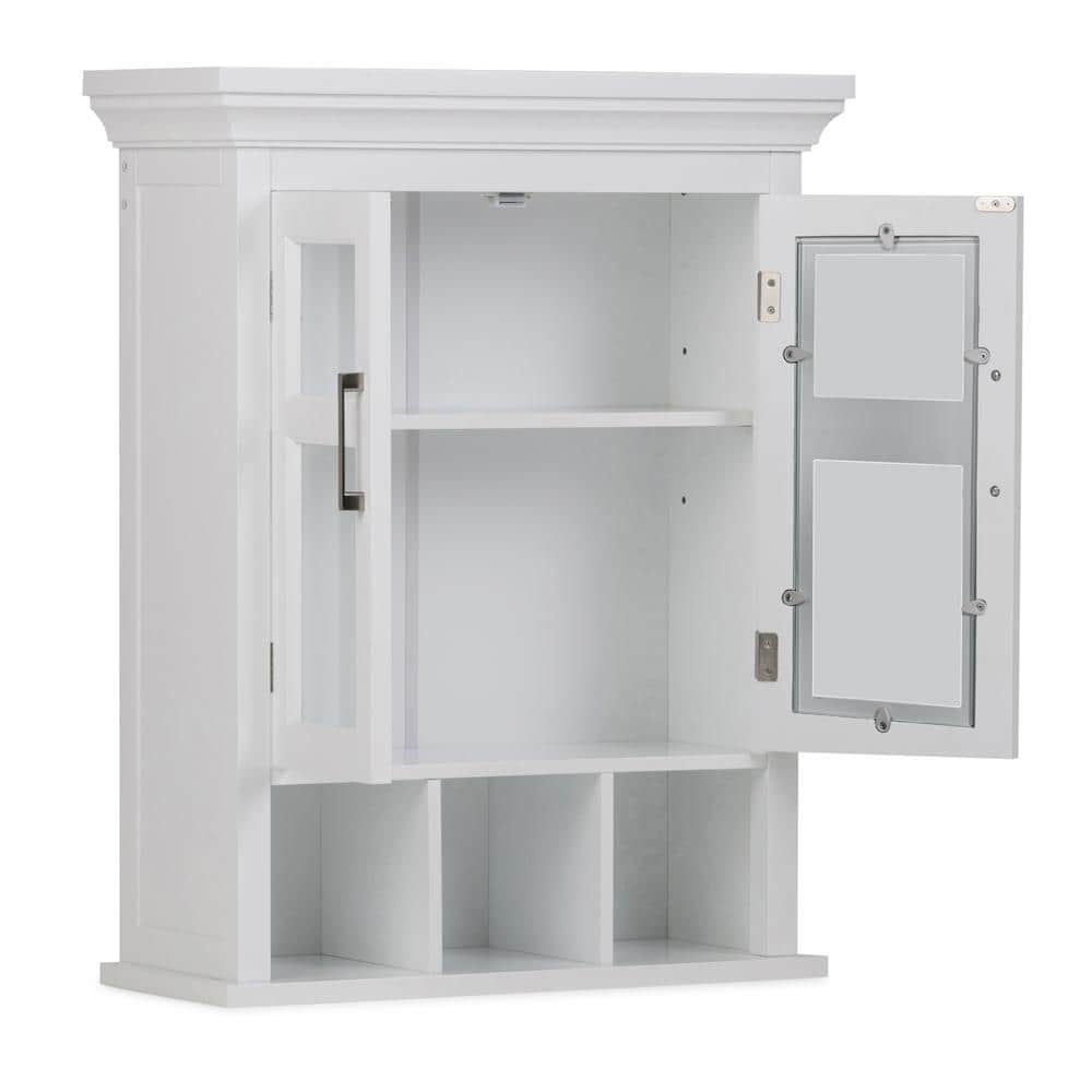 Pure White Rubberwood Bathroom Wall Cabinet with Cubbies