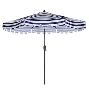 9 ft. Patio Umbrella 8 Sturdy Ribs Market Umbrella with Push Button Tilt and Crank in Blue White Striped