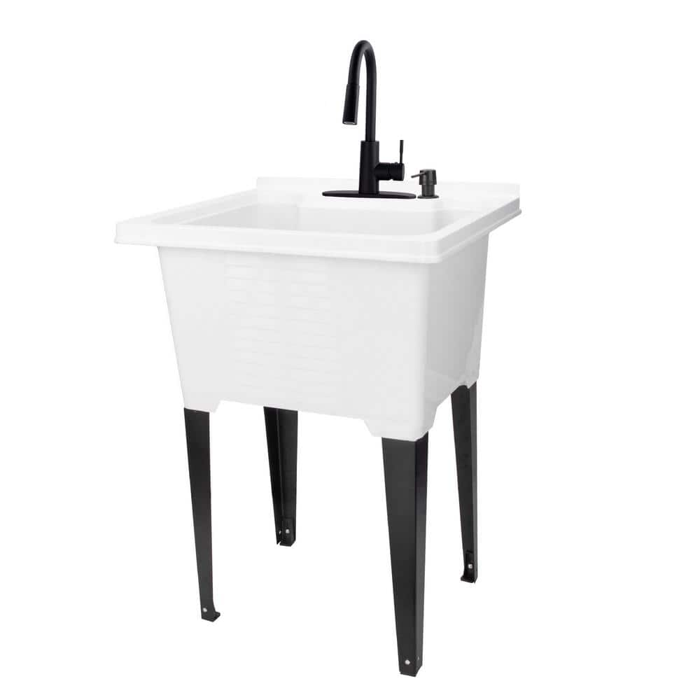 TEHILA 25 in. x 21.5 in. ABS Plastic Freestanding Utility Sink in White ...