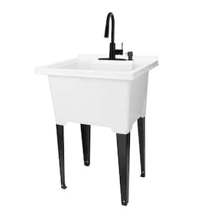 25 in. x 21.5 in. ABS Plastic Freestanding Utility Sink in White - Black Hi-Arc Pull-Down Faucet, Soap Dispenser