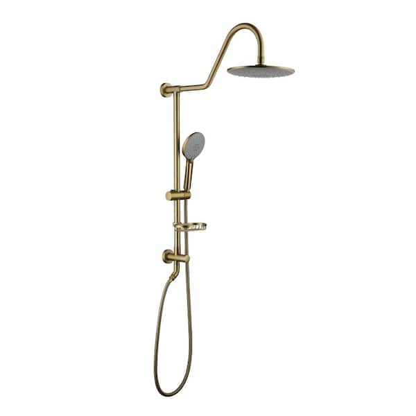 Boyel Living 3-Spray Patterns with 2.5 GPM 10 in. Wall Mount Dual Shower Heads with Soap Dish in Brushed Gold (Valve Not Included)