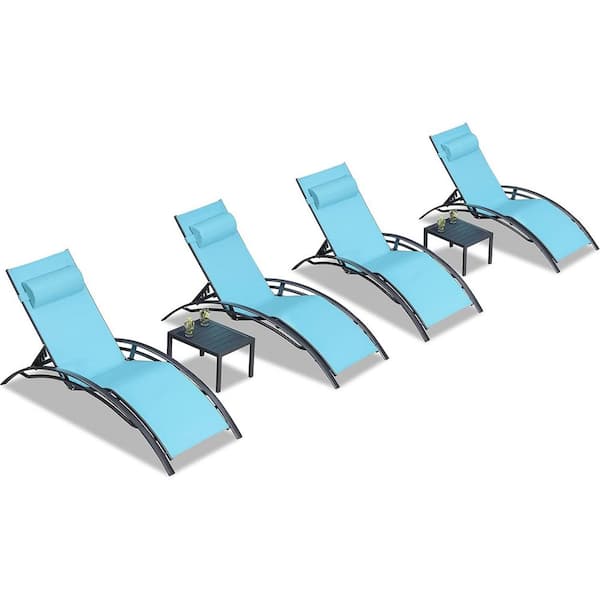 PURPLE LEAF Patio Aluminum Outdoor Chaise Lounge Set Beach Pool Sunbathing Lawn Lounger Chair Side Table Included (Set of 4)