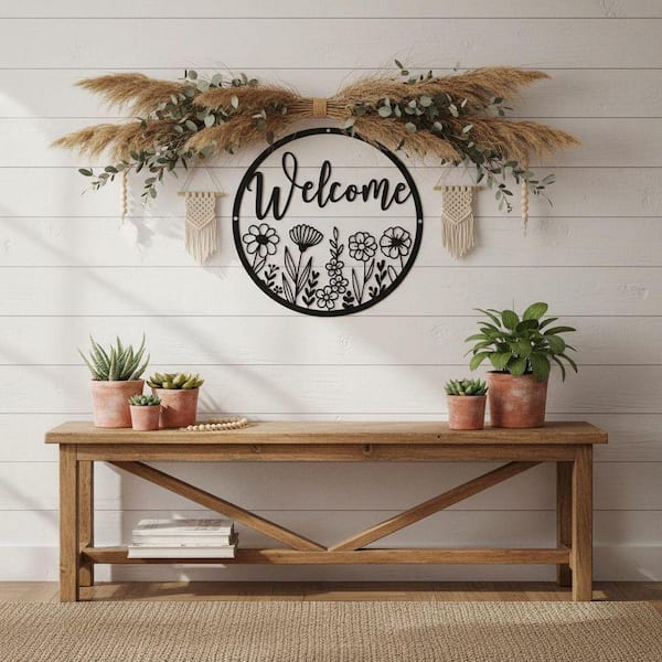 11.8 in. x 11.8 in. black Welcome Metal Sign Wall Decor Art