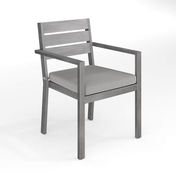 Bedford Brushed Woodgrain Stackable Aluminum Outdoor Dining Chair in Gray