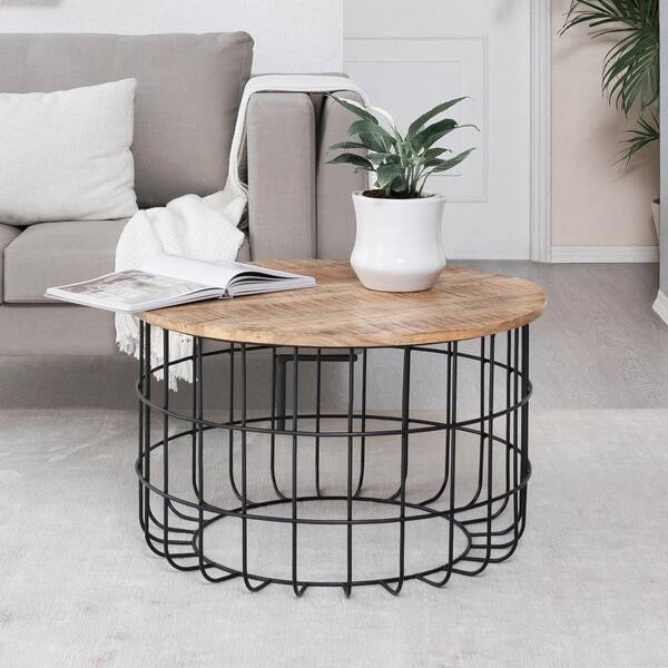 Madeleine Home Auxon 30 In Black Natural Wood Um Round Coffee Table Mh Tb 818 Round Wood Coffee Table, Round Galvanized Coffee Table