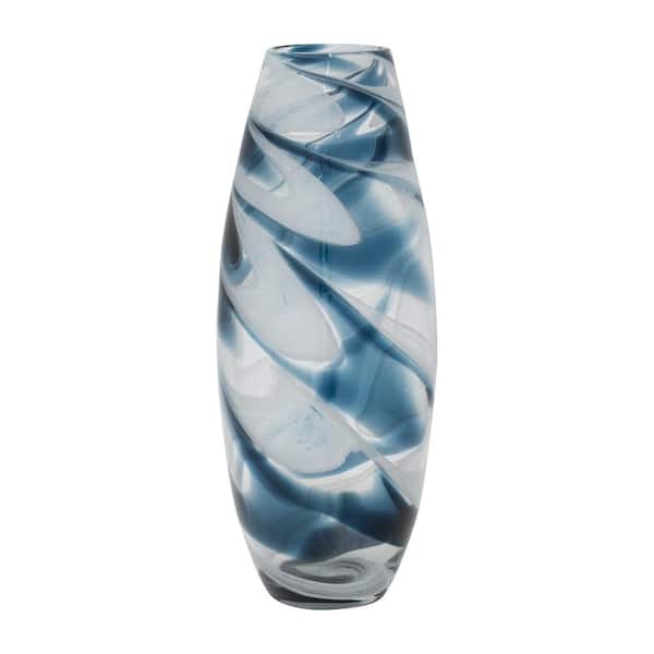 Liv & Skye 17 in. Blue Glass Swirl Decorative Vase