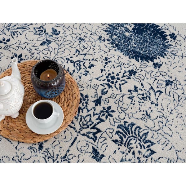 Havana Navy Blue 2 ft. x 3 ft. 3 in. Traditional Distressed Door Mat and Entrance Floor Mat Area Rug