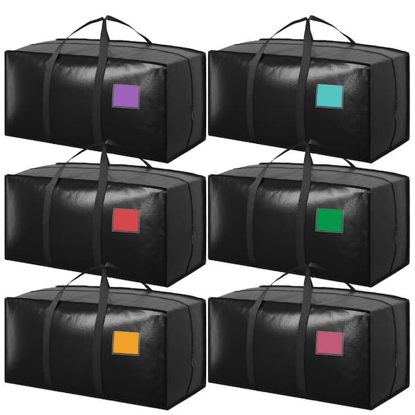 6-Pack Black Foldable Storage Totes Moving Bags Packing Cube for Moving Dorm and Home Organization
