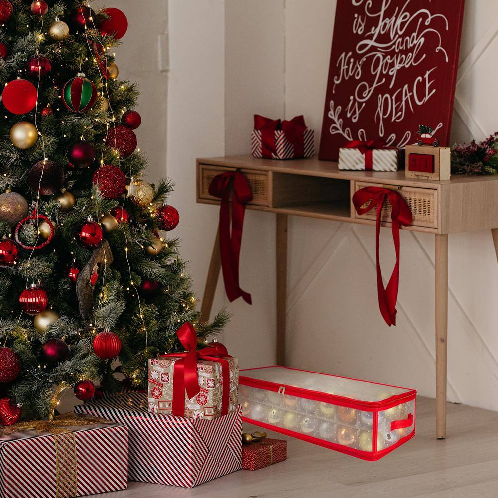 Red and Clear Plastic Collapsible Christmas Ornament Storage Box