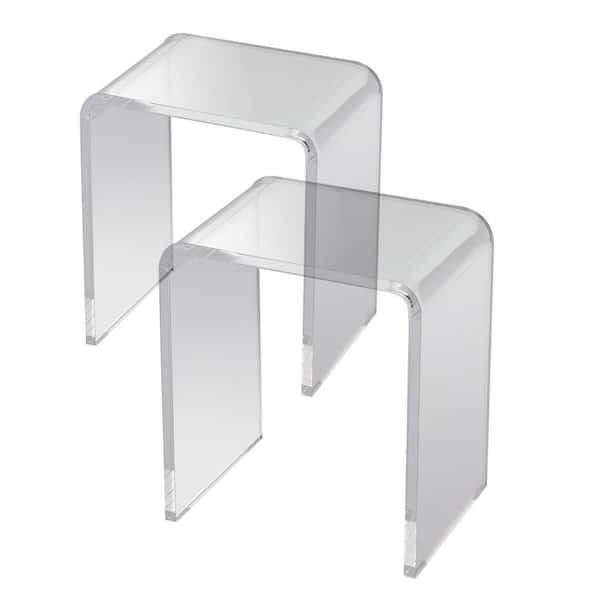 SKYSHALO Acrylic End Table, 2 Piece C-Shaped Lucite Side Tables, Clear Acrylic Side Table Used in Living Room, Bedroom, and Study