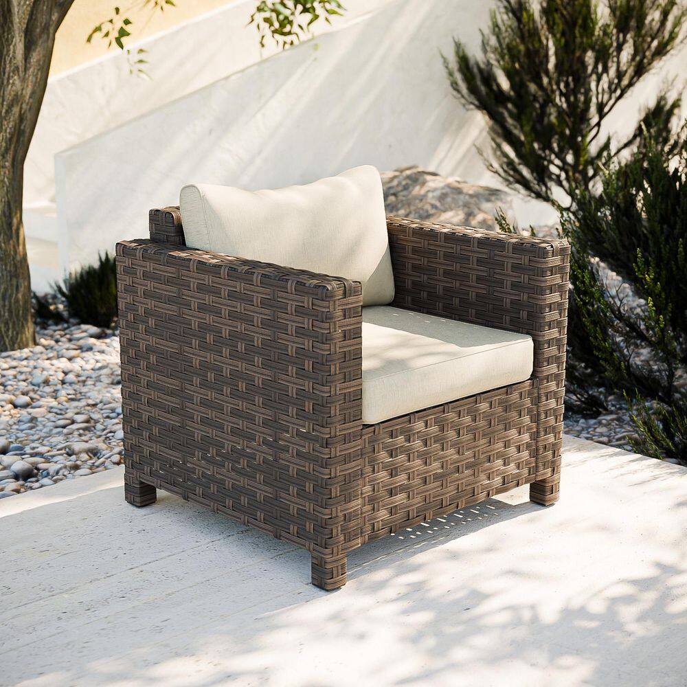 Patio Brown Wicker Outdoor Lounge Chair with Beige Cushion (1-Pack) price history on PriceWatchPro