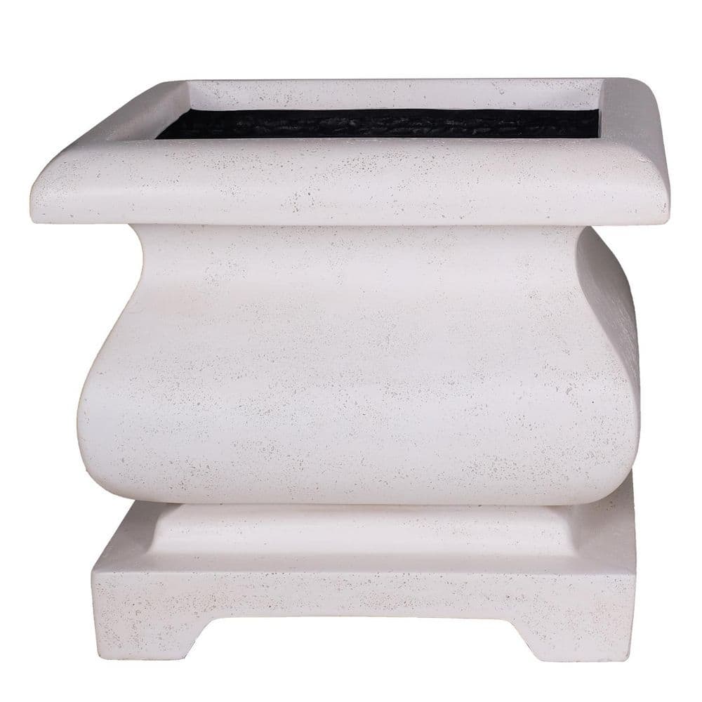 MPG 21 in. Light Aged White Cast Stone Square Bombe Planter (21 in. L x ...