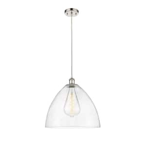 Bristol Glass 60-Watt 1 Light Polished Nickel Shaded Pendant Light with Seeded glass Seeded Glass Shade