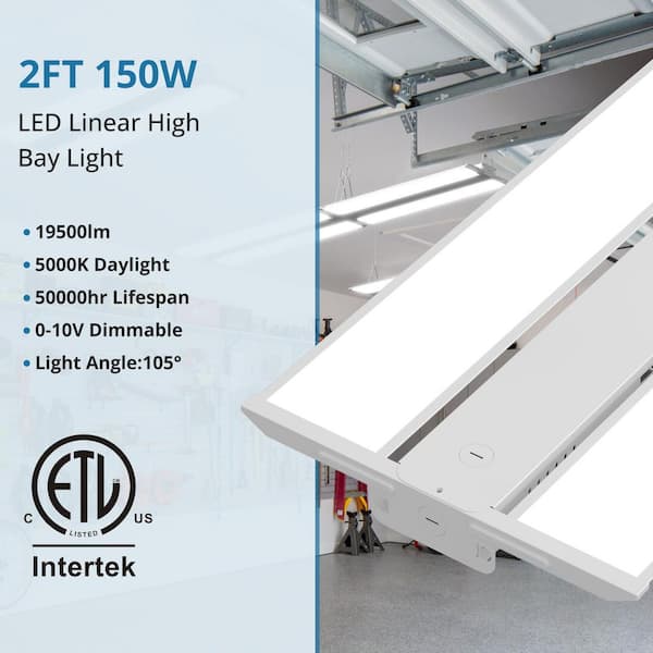 2 ft. 150-Watts Equivalence Integrated LED Dimmable White High Bay Light, 5000K(2-Pack)