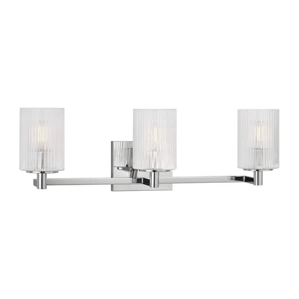 Generation Lighting Lando 24.625 in. W x 7.75 in. H 3-Light Chrome Bathroom Vanity Light with Clear Fluted Glass Shades