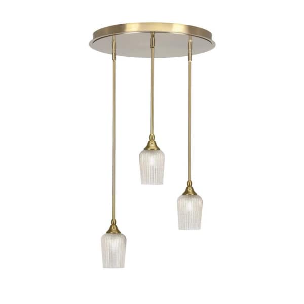 Unbranded Villa 3 Light New Age Brass Pendant, Cluster Pendant Light with 5 in. Silver Textured Glass Shades, No bulb Included