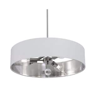 Celine 60-Watt 3-Light Satin Nickel Shaded Pendant Light with Fabric Shade and No Bulbs Included