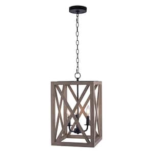 3-Light Matte Black and Anchor Grey Oak Chandelier Candle Style Rectangle/Square