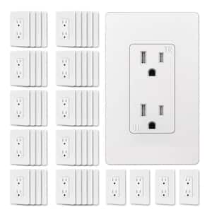 15 Amp 125-Volt Decorative Receptacle Outlet Tamper Resistant Standard Electrical Wall Outlet UL Listed, White (50-Pack)