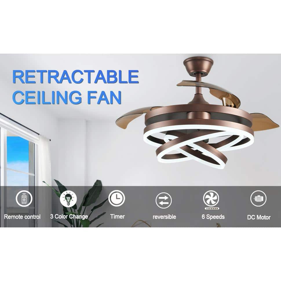Bayview 42" Brown Brushed Metal LED Ceiling Fan with Remote