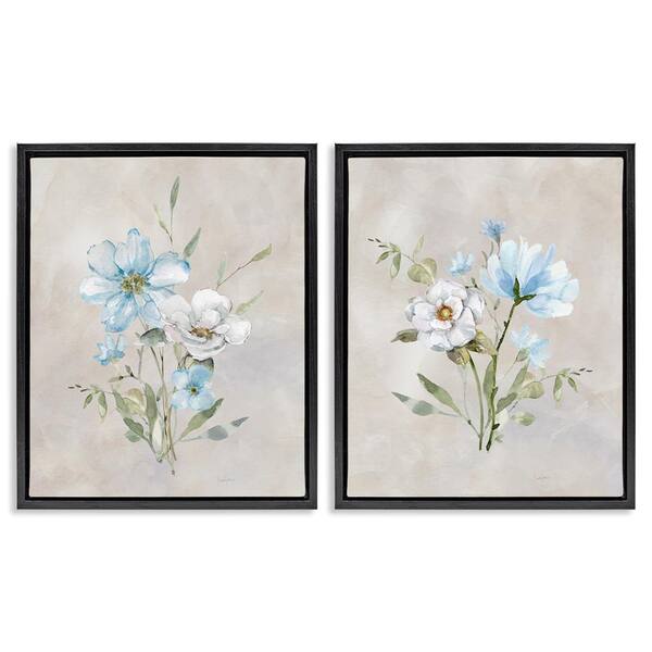 Delicate Flower Tendrils by Livi Finn 2-Pieces Black Floater Frame Nature Graphic Art Print 31 in. x 25 in.