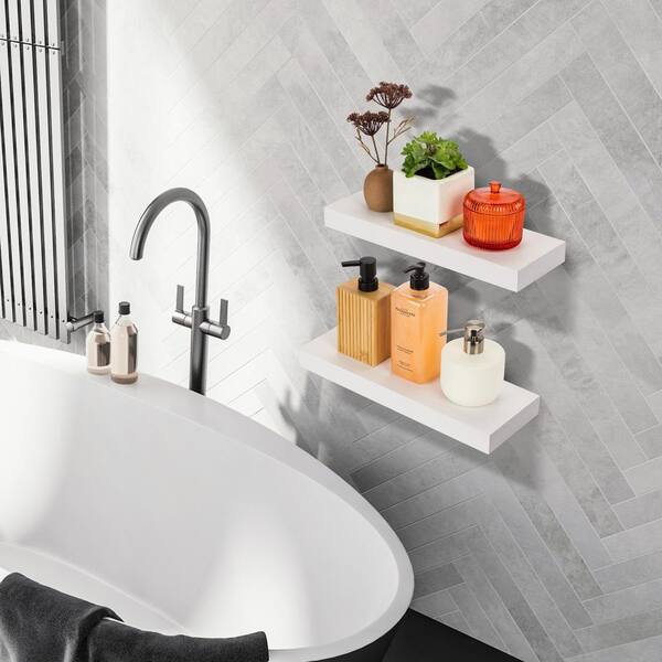 White Slatted Bathroom Wall Shelf - AEWholesale