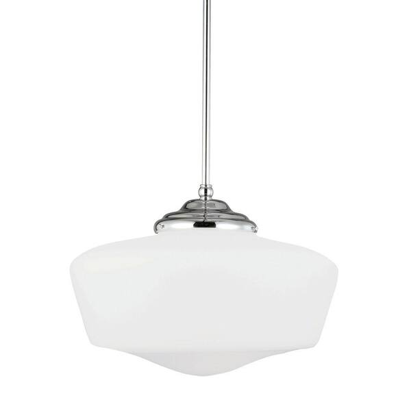 Generation Lighting Academy Extra Large 17 in. W. x 12.25 in H. 1-Light Chrome Pendant with Satin White Glass Shade
