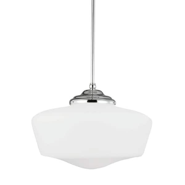 Generation Lighting Academy Extra Large 17 in. W. x 12.25 in H. 1-Light Chrome Pendant with Satin White Glass Shade