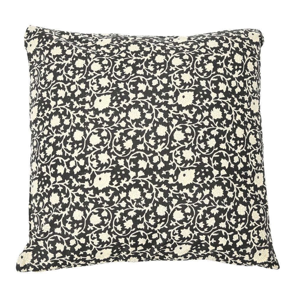 Vintage Black and White Floral Cotton Throw Pillow