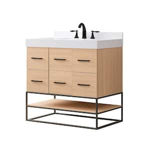 OakVista Exclusive 36 in. W x 23 in. D x 36 in. H Single Bath Vanity in Oak with White Culture Marble Top