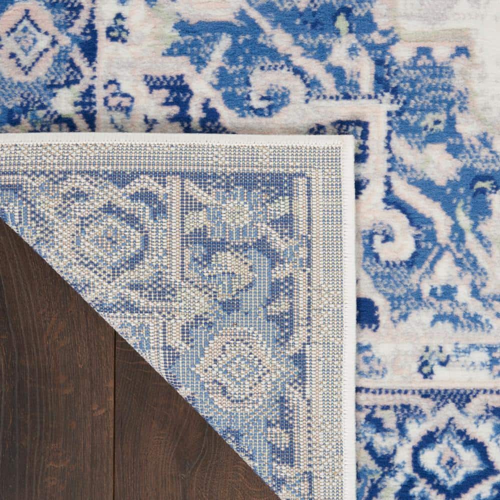 Ivory Blue Floral 4' x 6' Reversible Synthetic Area Rug