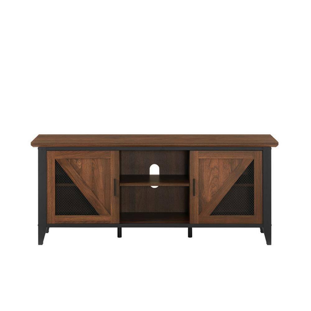 cadeninc 58 in. Industrial Dark Brown Wood TV Stand with 2 Doors and 2