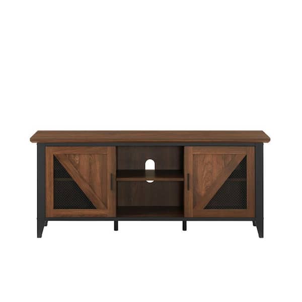 cadeninc 58 in. Industrial Dark Brown Wood TV Stand with 2 Doors and 2