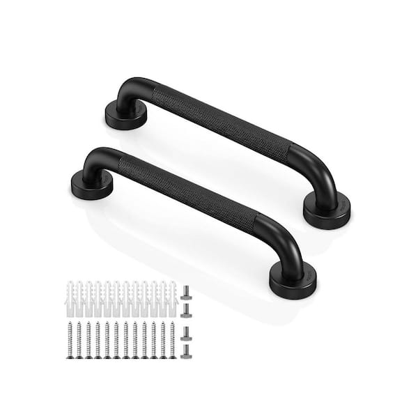 12 in. L x 1 in. W Concealed Screw Grab Bar Stainless Steel with Knurled Grip for Bathtub, Senior in Black 2-Pack