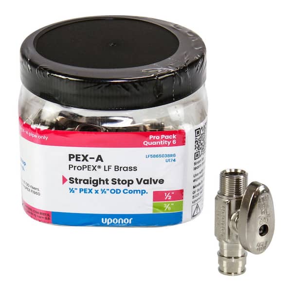 ProPEX 1/2 in. PEX-A Expansion Barb x 3/8 in. OD Compression Lead-Free Brass Quarter-Turn Straight Stop Valve (6-Pack)